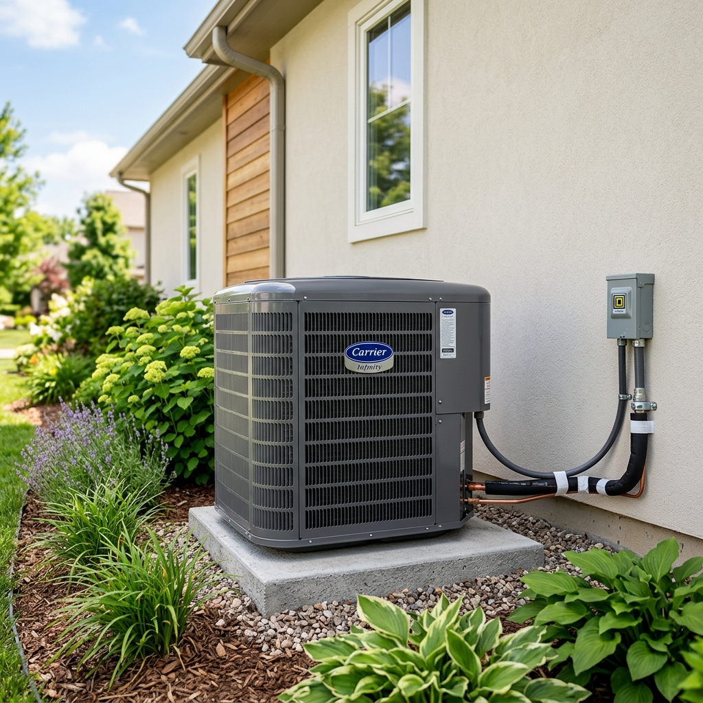 Modern commercial HVAC ventilation systems and outdoor condenser units installation